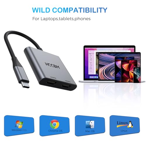 USB C to Dual HDMI Adapter, Dual Monitors Adapter USB C Hub with 2 HDMI