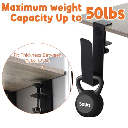 2 Pack Adjustable Desk Side Laptop Holder, Heavy-Duty Metal Desk Side Storage, Hanging Organizer with Tool-Free Clamp (6.97"x1.77", Black)