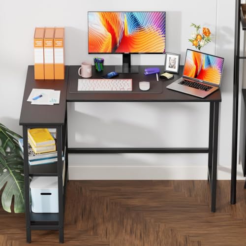 BLKMTY L-Shaped Computer Desk With Storage Shelves, 39" Home Office Corner Desk for Small Spaces, Reversible Study Writing Table Workstation, Black - size: 39 Inches