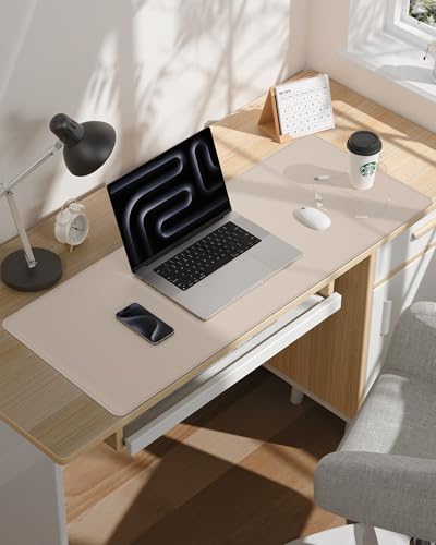 AFIING Leather Desk Pad Protector,48" x 17", Beige - color: Beige, size: 48" x 17"