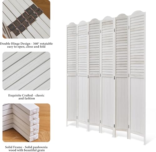Room Dividers, 5.75Ft Individual Privacy Screens Foldable Wooden Louver & MDF Stable Wall Divider for Home Office Bedroom, 6 Panels (White-Washed) - color: White - Unique, size: 6 Panels