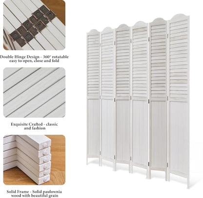Room Dividers, 5.75Ft Individual Privacy Screens Foldable Wooden Louver & MDF Stable Wall Divider for Home Office Bedroom, 6 Panels (White-Washed) - color: White - Unique, size: 6 Panels