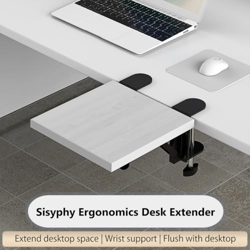 Sisyphy Ergonomics Desk Extender Tray, 9.5x9.1" Punch-Free Clamp on, Foldable Keyboard Drawer Tray, Table Mount Arm Wrist Rest Shelf, Computer Elbow Arm Support - color: White, size: 9.1*9.5"(23cm*24m)