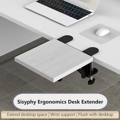 Sisyphy Ergonomics Desk Extender Tray, 9.5x9.1" Punch-Free Clamp on, Foldable Keyboard Drawer Tray, Table Mount Arm Wrist Rest Shelf, Computer Elbow Arm Support - color: White, size: 9.1*9.5"(23cm*24m)