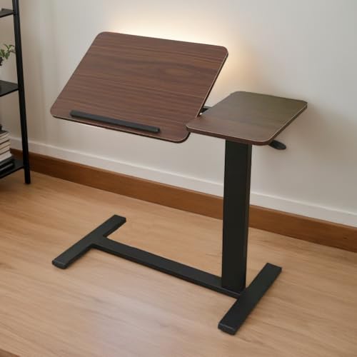 Height Adjustable Overbed Table with Wheels Mobile Rolling Bedside Desk, Tilting Laptop Stand & Tray Table for Bed, Sofa and Hospital Use (Walnut+Tilting) - color: Walnut+tilting