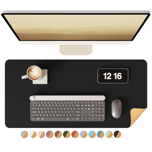 YSAGi Double-Sided Desk Pad, Leather Desk Mat, Eco Cork Desk Pad Protector, Large Mouse Pad for Desk, Waterproof Desk Blotter Pad, Desk Writing Pad for Office Work/Home(23.6"x13.7",Black+Cork) - color: Black+cork, size: 23.6" x 13.7"