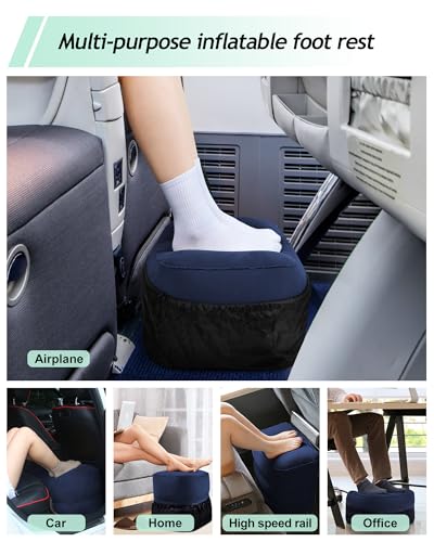 Inflatable Travel Foot Rest Pillow, Kids Airplane Bed, Adjustable 3 Layers Height Leg Rest Pillow, Adults Travel Essentials Great for Airplane, Office, Home, Trains, Cars (Blue) - color: Blue