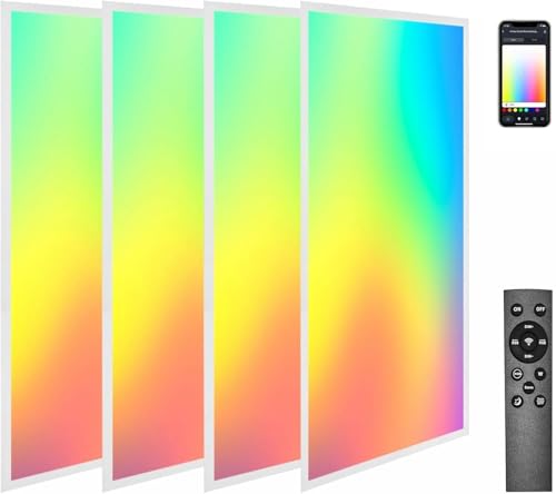 4 Pack 2X4 FT LED RGBW 5000K Multicolor Flat Panel, Light Remote & App Controlled 60W 6600lm Color Changing LED Panel Light Smart Wi-Fi Drop Ceiling Light with Alexa/Google Assistant - size: 2x4 Feet