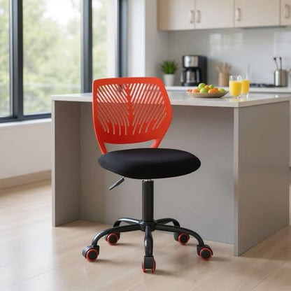 Homy Casa Adjustable Swivel Dining Chair with Wheels, Padded Seat, Red | Adjustable height, 360° swivel and smooth-rolling casters with a padded seat for flexible dining, kitchen and work seating. - color: Red