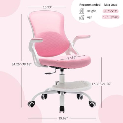 Kids Desk Chair,Ergonomic Study Chair with Adjustable Height,Swivel Mesh Desk Chair with Wheels,Home Office Chair for Children in Home Bedroom Pink - color: Pink