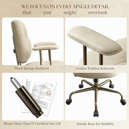 EUREKA ERGONOMIC Becky Suede Mid-Century Office Chair, Off-White - color: Off-white, size: Mid-Back