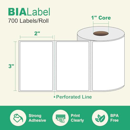 3 x 2 Inch Direct Thermal Labels, 12 Rolls, 8,400 Labels | Compatible with Zebra, Rollo and Other Desktop Direct Thermal Printers, Permanent Adhesive, Easy-Tear Perforations - size: 3" x 2"