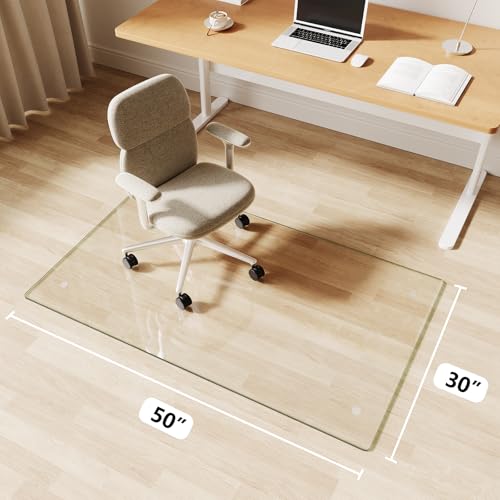 Glass Chair Mat 30" x 50" Tempered Glass Office Chair Mat - color: Transparent, size: 50" x 30"