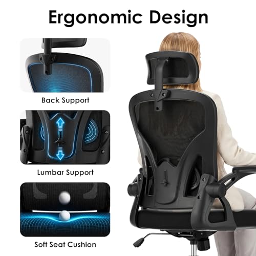 Farini Ergonomic Office Chair, Desk Chair with Headrest, Black & Dark Black | Home Office Desk Chair with Headrest, High Back Swivel Computer Chair, Armrests and Adjustable Lumbar Support - color: All Black, size: Set of 1