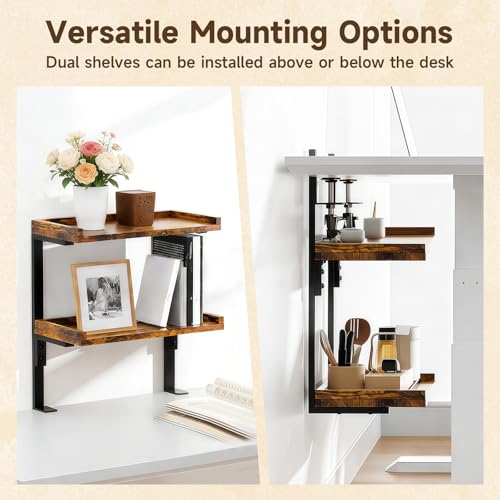 Clamp on Desk Shelf, 2-Tier 17" Office Desk Shelves Organizer (Brown) - color: Brown