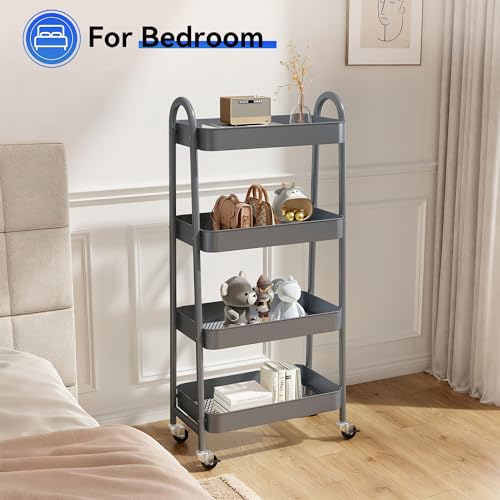 NEWBULIG 4-Shelf Metal Rolling Storage Utility Cart with Lockable Wheels - color: Gray, size: 4 Shelves
