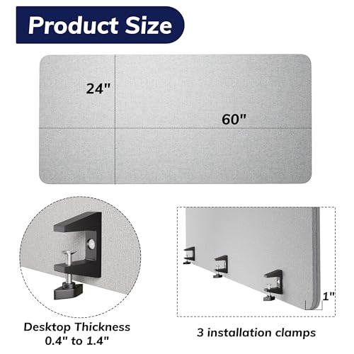Desk Privacy Panel Sound Absorbing & Proof Desk Divider for Office - color: Gray, size: 60*24 IN