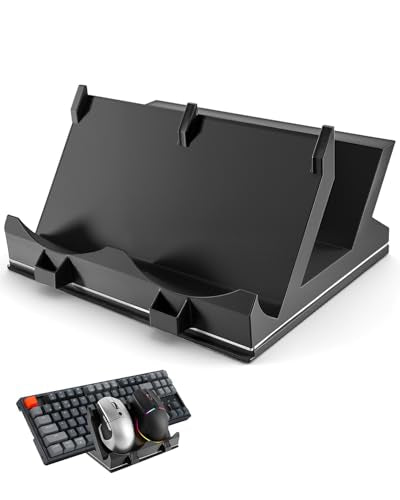 Keyboard Mouse Stand Holder Fit for Gaming Office Desk Dual Layer 15° | Metal Base Plate, Non Slip Pads, Adapter Storage, Weighted Support, Wide Compatibility, Neat Organization