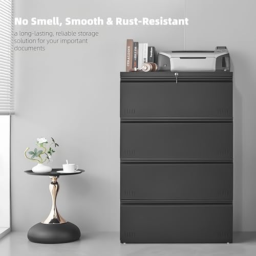 Approgreent Lateral 4 Drawer File Cabient with Lock, Metal Filing Cabinets for Home Office, Heavty Duty Office Storage Cabinet for A4/Letter/Legal (Matte Black) - color: 18-l Black