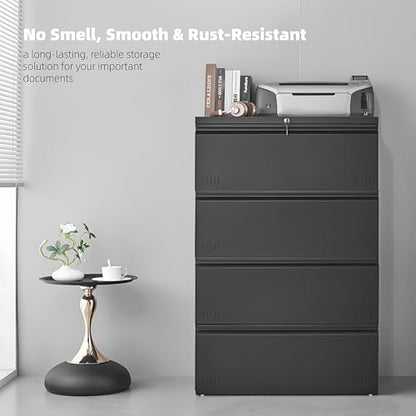 Approgreent Lateral 4 Drawer File Cabient with Lock, Metal Filing Cabinets for Home Office, Heavty Duty Office Storage Cabinet for A4/Letter/Legal (Matte Black) - color: 18-l Black