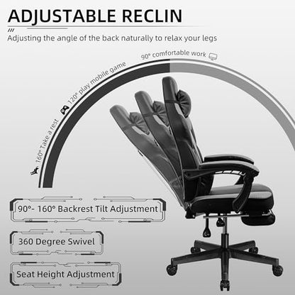 Shintenchi Gaming Chair,Video Game Chair with footrest and Massage Lumbar Support,Height Adjustable Game Chair with 360°Swivel Seat Ergonomic Computer Chair with Headrest for Office or Gaming(Grey) - color: Grey