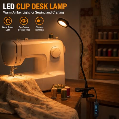 USB Clip-On Lamp Eye Caring Dimmable Reading Light (Amber+Cool White, 8W) | Dimmable, Inline Switch, 1MTimer, USB 5V Port, 1800K+6000K, 81inch Long Cable, Flexible Gooseneck, Metal Head and Clip - color: Amber + Cool White