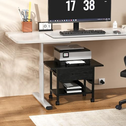Aetheris Heavy-Duty Printer Stand with Locking Wheels, 2 -Tier Under Desk Table with Storage Drawer, Large Rolling Cart, Printer Table, Fits Printer Scanner Fax Machine (Black) - color: Black