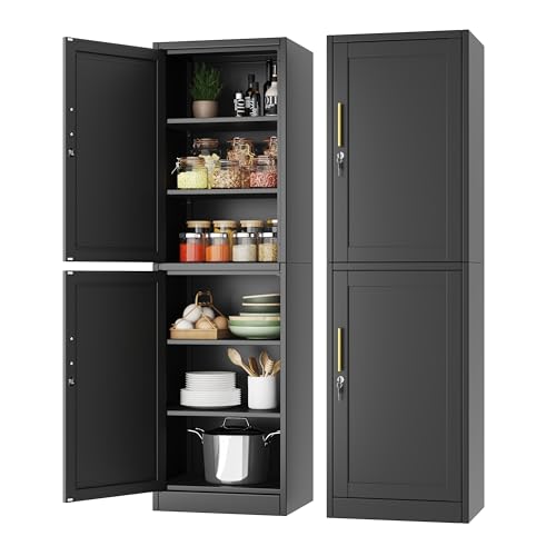 Tall Narrow Slim Metal Storage Cabinet with Lock 2 Doors and Shelves,Steel File Cabinets,Kitchen Pantry Cabinet Locker Organizer - 67" Locker Storage Cabinets for Bathroom,Bedroom,Office,Black - color: Black, size: 67H-2D
