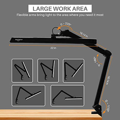 LED Architect Desk Lamp with Clamp, 30W 2500LM, Black 30CCT | 324 LEDs deliver flicker-free lighting with 5 color modes, 5 brightness levels, and reinforced dual metal arms - color: Black
