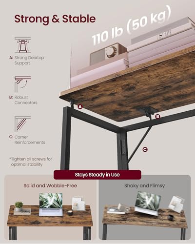 VASAGLE Folding Desk, Foldable Computer Desk, One-Piece Desktop, Rounded Edges, Small Folding Craft Table for Bedroom, Balcony, Camping, Easy Assembly, 31.5 x 15.7 Inches, Rustic Brown ULWD151KD01 - color: Rustic Brown, size: 31.5"