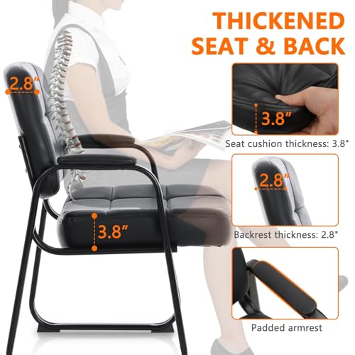 CLATINA Big Tall 400 lbs Waiting Room Chairs with Padded Arms Leather Guest Chair no Wheels for Office Reception Lobby and Conference Desk with Sled Base, Black, 8PK - color: Black-sledbase, size: 8PK