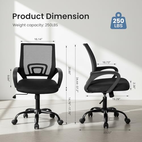 OLIXIS Office Desk Chair, Ergonomic Computer Chair, Lumbar Support | Height Adjustable, Fixed Armrest, Rocking Mode, 360 Swivel, 2 Pack Home, Black - color: Black, size: 2 Pack