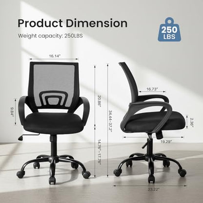 OLIXIS Office Desk Chair, Ergonomic Computer Chair, Lumbar Support | Height Adjustable, Fixed Armrest, Rocking Mode, 360 Swivel, 2 Pack Home, Black - color: Black, size: 2 Pack