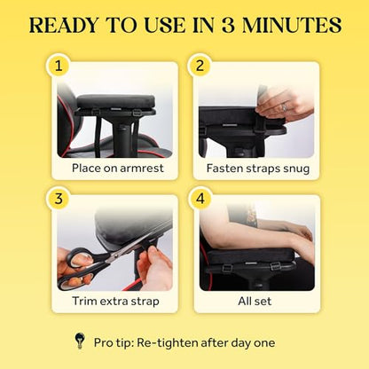 Thick Armrest Pads - Memory Foam Office Chair Arm Pads - Arm Rest for Desk Chair & Gaming Chair Armrest Pads - Chair Arm Covers - Elbow Support