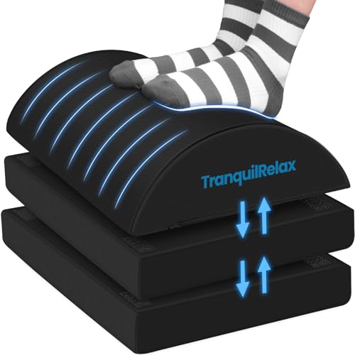 TranquilRelax Foot Rest Under Desk, 3-Height Adjustable Foot Stool, Black - color: Black, size: Large