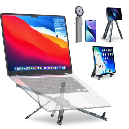 Portable Laptop Stand for Desk, 3-in-1 Adjustable Holder | MagSafe Compatible Foldable Design, 8-Level Height & Angle, Aluminum Alloy, Suitable for 10-16” Laptops (Gray) - color: gray