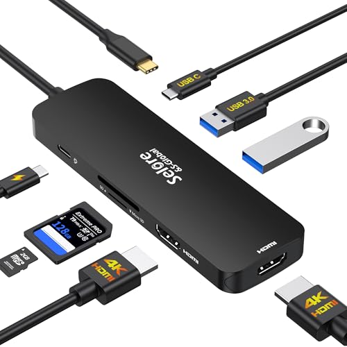USB C Docking Station Dual HDMI Monitor, USB C to Dual HDMI Adapter with 2HDMI Ports, PD Charging, SD/TF, USB A&C 3.0 Ports, Laptop Docking Station for Dell XPS/HP/Lenovo/Surface/Yoga etc(Black) - color: Black