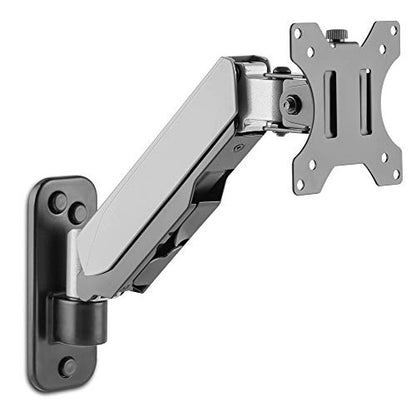 AVLT Single Monitor Arm Wall Mount for 13-32" Screens, Full Motion - Silver | Supports flat/curved/ultrawide screens up to 19.8 lbs. Smooth gas spring control, 3-bolt wall plate and cable management - color: Single