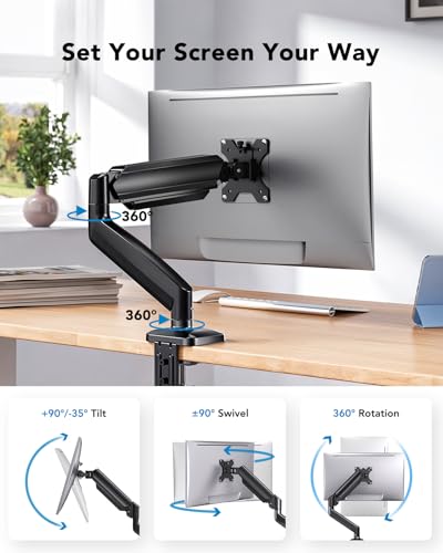 HUANUO Single Monitor Mount, Adjustable Monitor Arm for 13–34 Inch Screen Up to 22lbs, C-Clamp & Grommet Base, Ergonomic Stand for Work and Gaming, VESA 75x75mm or 100x100mm