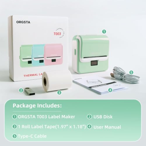 ORGSTA Label Maker Machine with Tape, 3 Inch Bluetooth Label Printer T003 - color: Green