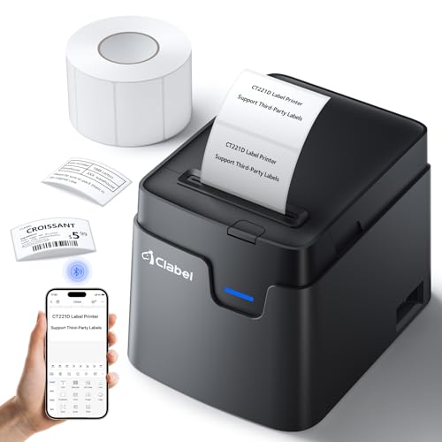 CLABEL 221D Desktop Thermal Barcode Label Printer, 2 Inch Width | Bluetooth Label Maker, Direct Thermal Printing, with 1 Roll Label, for Office, Warehouse and Mailing Address - color: Black, size: 2Inch