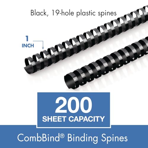 Mead CombBind Binding Spines/Spirals/Coils/Combs, 1", 200 Sheet Capacity, Black, 125 Pack (4000137) - size: 1"