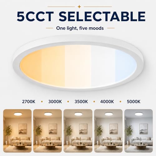 KSANA 15 Inch LED Flush Mount Ceiling Light, 5 CCT Selectable Ultra-Slim Round Flat Panel Light, Triac Dimmable 5%-100%, 36W 3200LM Ceiling Light Fixture for Kitchen, Bedroom, Hallway, Office - size: 15 Inch