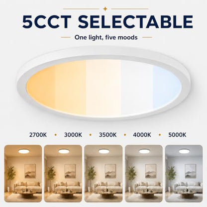 KSANA 15 Inch LED Flush Mount Ceiling Light, 5 CCT Selectable Ultra-Slim Round Flat Panel Light, Triac Dimmable 5%-100%, 36W 3200LM Ceiling Light Fixture for Kitchen, Bedroom, Hallway, Office - size: 15 Inch
