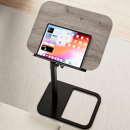 Height Adjustable Tv Trays Table for Sofa, Modern Angle Adjustable 360° Swivel and 180° Tilt Flip-Over Panel C Shaped Side Tables with Tablet Slots for Phone Computer (Grey) - color: Grey, style: Angle Tilt