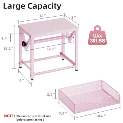 Marbrasse Label Holder for Rolls and Fanfold Labels, Metal Thermal Label Printer Holder with Drawer, Shipping Label Stand,Sticker Roll Holder for Home, Office, Small Business,Pink - color: Pink