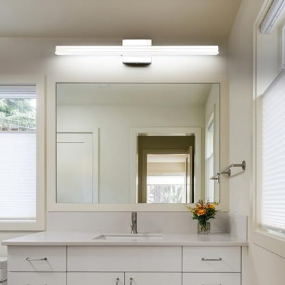 SineRise LED Modern Bathroom Vanity Light Bar (32-Inch, 3000K/4000K/6000K), Chrome Dimmable Modern Acrylic Bathroom Wall Lighting Fixtures Over Mirror - color: Chrome, size: 32-Inch