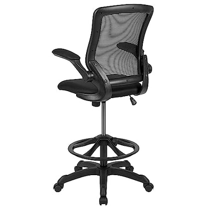 EMMA + OLIVER Mid-Back Black Mesh Drafting Chair - color: Black