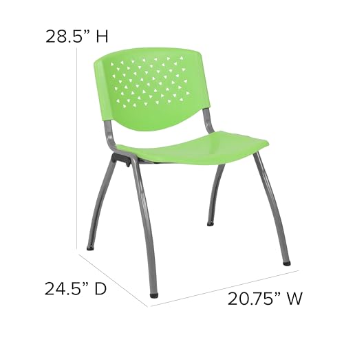 EMMA + OLIVER Home and Office Green Plastic Stack Chair with Perforated | Powder Coated, 880 LBS. Weight Capacity - color: Green