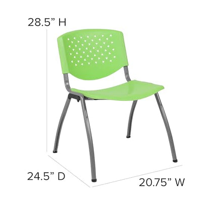 EMMA + OLIVER Home and Office Green Plastic Stack Chair with Perforated | Powder Coated, 880 LBS. Weight Capacity - color: Green